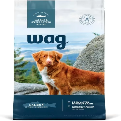 Wag Dry Dog Food with Salmon & Sweet Potato - Grain Free, Perfect for Dogs with Sensitive Stomachs