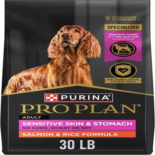 Purina Pro Plan Sensitive Skin and Stomach Dog Food - Salmon & Rice Formula for Digestive Health - 30 lb. Bag - Relief for Allergies and Skin Sensitivities