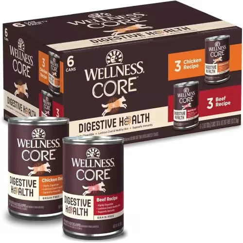 Wellness CORE Digestive Health Chicken & Beef Pate Variety Pack - Grain-Free Wet Dog Food for Happy, Healthy Dogs