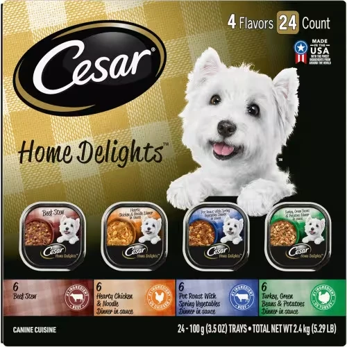 Cesar Home Delights Gourmet Wet Dog Food Variety Pack - Delicious Pot Roast, Beef Stew, Turkey, and Chicken Meals for Happy, Healthy Dogs