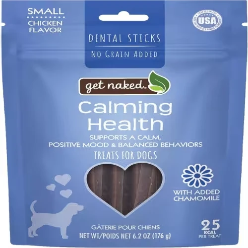 Get Naked Calming Dental Sticks for Dogs - Grain-Free Chicken Flavor for Anxiety Relief & Tartar Control