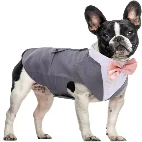 DORA BRIDAL Dog Tuxedo for Small Dogs - Perfect Wedding Outfit with Bowtie & Bandana for Your Furry Gentleman