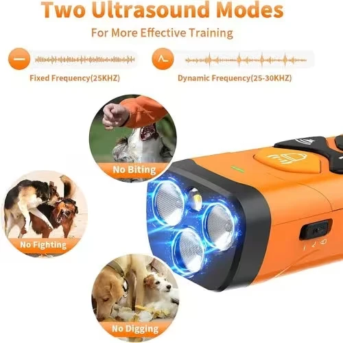 Humane Ultrasonic Dog Bark Deterrent Device | 3 Training Modes, 25ft Range | Fast Charge, Long-Lasting Battery & Portable for Dogs & Cats | Stop Nuisance Barking & Correct Bad Behavior with Night Safety Light