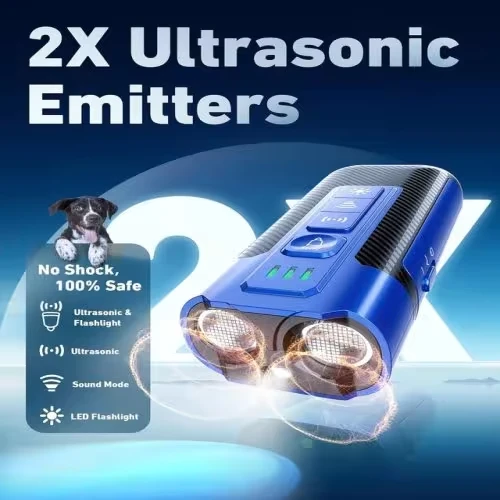TUITUITA Ultrasonic Dog Bark Deterrent: Achieve Peace & Quiet! Humane & Effective Anti-Barking Device with 50ft Range for Own & Neighbor's Dogs | Rechargeable, Portable Training Tool with Flashlight (Blue)