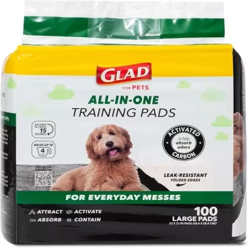 Glad for Pets Black Charcoal Puppy Pads, 23"x23" - 100 Count | Ultra-Absorbent, Odor-Neutralizing Pee Pads for Puppies, Dogs & Cats | Leak-Proof Training & Senior Pet Solution