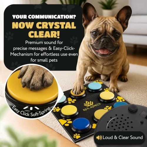 KUL KING'S 8 Easy-Click Dog Communication Buttons: Clear Sound, Pet-Visible Colors & Non-Slip Training Mat for Smart Dog & Cat Training