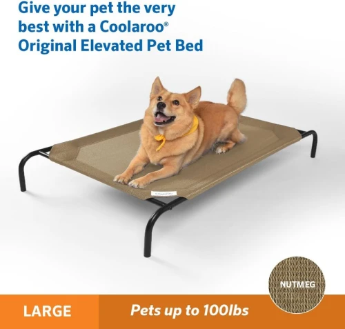 Coolaroo Original Elevated Dog Bed, Large Nutmeg - Breathable Cooling Fabric for Joint Relief, Durable Indoor/Outdoor Comfort & Easy Clean