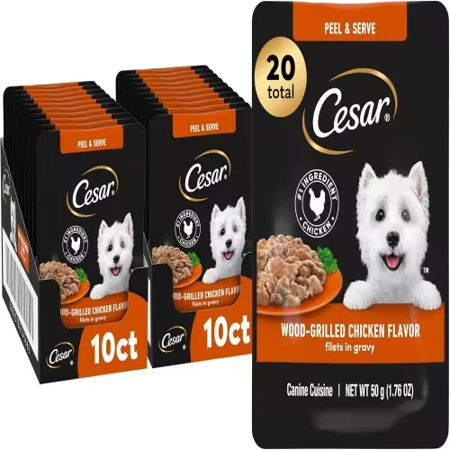 Cesar Filets in Gravy: Irresistible Wood-Grilled Chicken Wet Dog Food for Happy, Healthy Pets