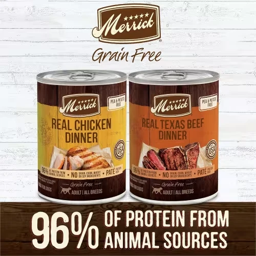 Merrick Grain Free Premium Canned Dog Food - Delicious Real Beef & Chicken Variety for Happy, Healthy Dogs